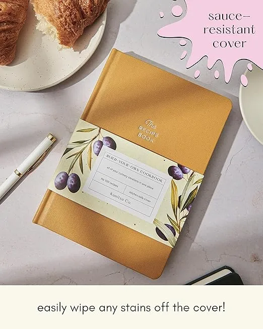 Kunitsa Co. Recipe Notebook - Keepsake Gift. Hardcover Blank Recipe Book to Write in Your Own Recipes, with Journaling Prompts about the Chef. 100 recipes (Mustard Yellow)