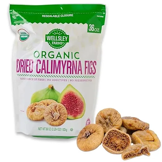 Wellsley Farms Organic Dried Calimyrna Figs, 36 oz | Naturally Sweet, High-Fiber Snack | Gluten-Free, Vegan, Whole 30, Kosher
