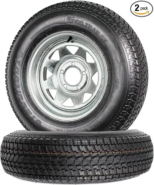 eCustomrim 2-Pack Trailer Tire On Rim ST205/75D14 2057514 F78-14 Load Range C 5 Lug Spoke Wheel Galvanized - 2 Year Warranty w/Free Roadside