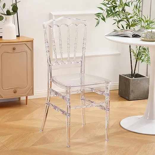 KAIHAOWIN Clear Napoleon Chair- Luxury Acrylic Dining Chairs Transparent Crystal Chair for Wedding Party Events