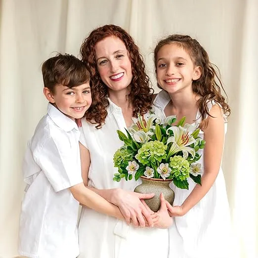 Freshcut Paper Pop Up Cards, Ivory & Sage 12 inch Paper Flower Bouquet Greeting Cards with Blank Note Card & Envelope, Birthday Gifts for Women