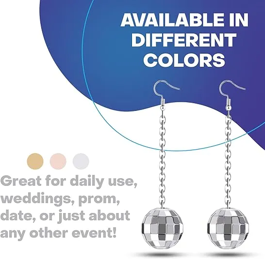 Rave Envy Disco Ball Earrings for Women - 70's Halloween Disco Outfits Costume Accessories For Men - Choice of Color