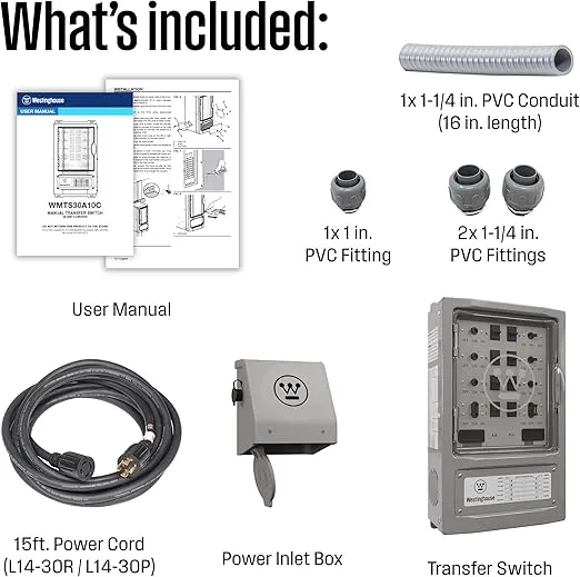 Westinghouse 30 Amp Transfer Switch Kit with 8 Circuits, Compatible with Generators up to 7500 Running Watts,Grey