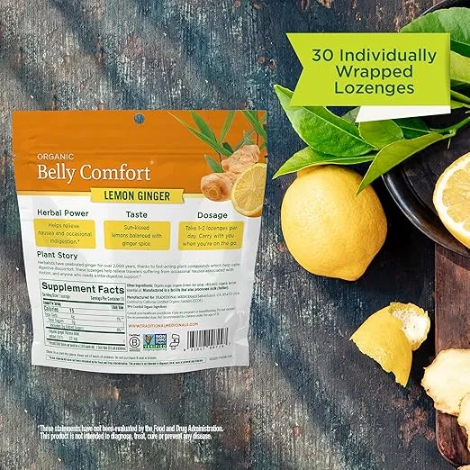 Traditional Medicinals, Organic Belly Comfort Lozenges Lemon Ginger, Relieves Nausea, 30 Individually Wrapped Lozenges