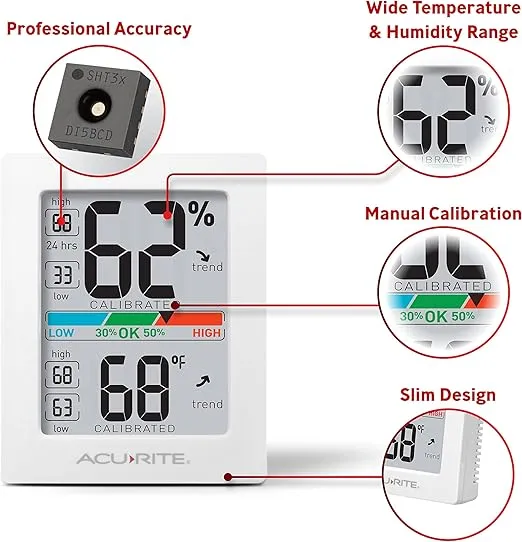 AcuRite Humidity Meter Hygrometer and Indoor Digital Thermometer with Temperature Gauge and Humidity Gauge, Room Thermometer Comfort Scale, 3 x 2.5 Inches, White (01083M)