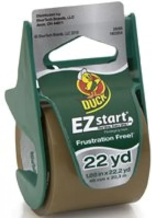 Duck Brand EZ Start Packaging Tape with Dispenser, 1.88 Inches x 22.2 Yards, Tan (393191)