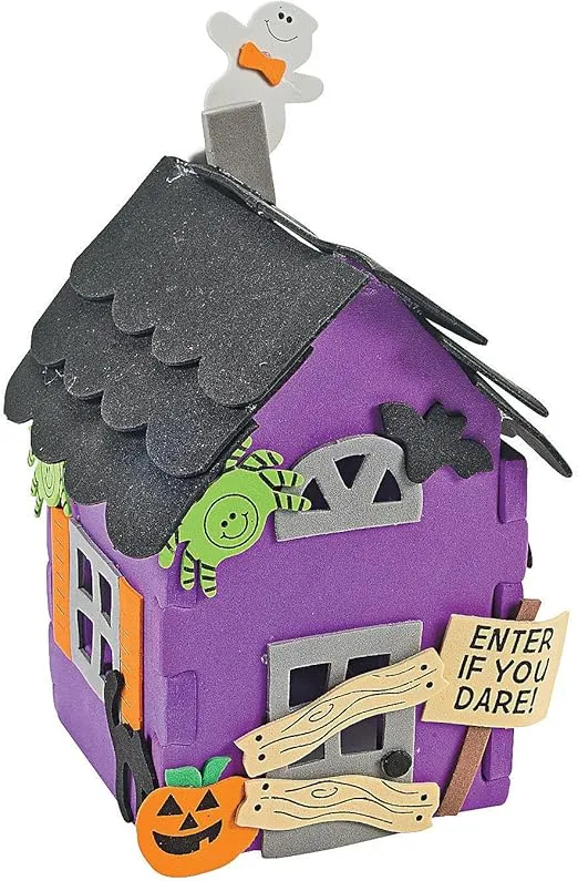 Fun Express Kids Haunted House Kit - Makes 12 Foam Houses - Halloween Crafts and Activities for Kids
