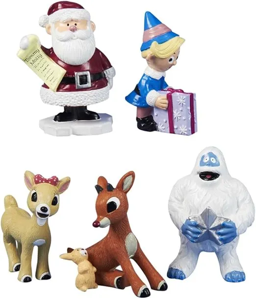Kurt Adler Polyresin Rudolph The Red-Nosed Reindeer Figurine, Set of 5