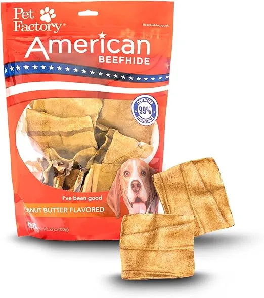 Pet Factory American Beefhide Chips Dog Chew Treats - Peanut Butter Flavor, 22 oz