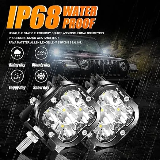 Auxbeam 3 inch LED Pods, Amber Fog Light Pods Cube, XP-Ultra Series 80W 9600LM Offroad Driving Lights Spot Flood Combo Amber Ditch Lights LED Auxiliary Work Lights for Jeep Truck ATV UTV Car, Pair