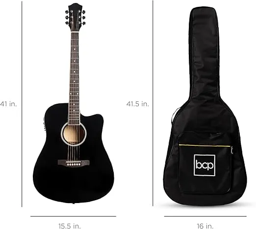Best Choice Products Beginner Acoustic Electric Guitar Starter Set 41in w/All Wood Cutaway Design, Case, Strap, Picks - Black