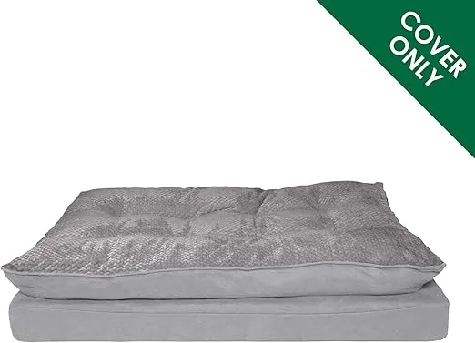 Furhaven Replacement Dog Bed Cover Minky Plush & Suede Pillow Top Mattress, Machine Washable - Titanium Gray, Jumbo (X-Large)