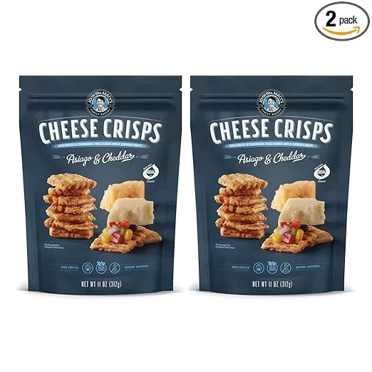 John Wm. Macy - Asiago & Cheddar Cheese Crisps - Hand Crafted, Non GMO, and Nothing Artificial - Made with Real Cheese - 11 oz. Bags - 2 Pack