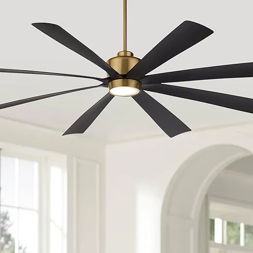 Casa Vieja 72" Grande Large Modern Mid Century Indoor Ceiling Fan 8 Blade LED Light Remote Control Brass Finish Black Blades Bedroom Living Room Kitchen Dining Office Decorative DC Motor Dimmable