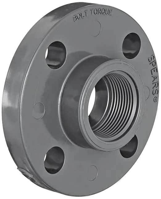 Spears 852 Series PVC Pipe Fitting, One Piece Flange, Class 150, Schedule 80, 1/2" NPT Female