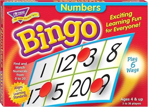 TREND ENTERPRISES: Numbers Bingo Game, Exciting Way for Everyone to Learn, Play 6 Different Ways, Perfect for Classrooms and At Home, 2 to 36 Players, For Ages 4 and Up
