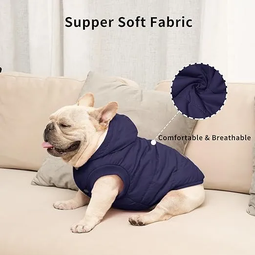Vecomfy Fleece Lining Extra Warm Dog Hoodie in Winter for Medium Dogs Jacket Pet Coats with Hooded,Blue L
