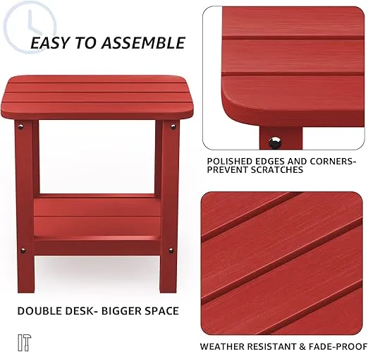 SERWALL Double Adirondack Side Table End Table- Red