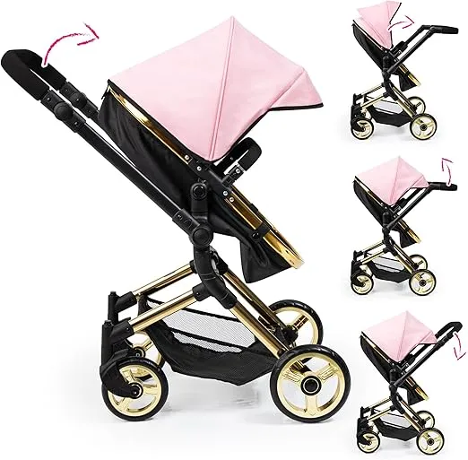 Bayer Design Dolls: Pram Neo Vario - Pink, Black, Gold - Accessory for Dolls Up to 20", Shoulder Bag, Converts to Stroller, Kids Toy, Ages 3+
