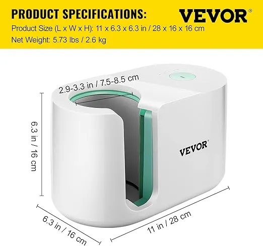 VEVOR Mug Press Machine, Automatic Mug Heat Press for Sublimation 11-15oz, Coffee Cup Transfer Printing, DIY Presents Gifts White