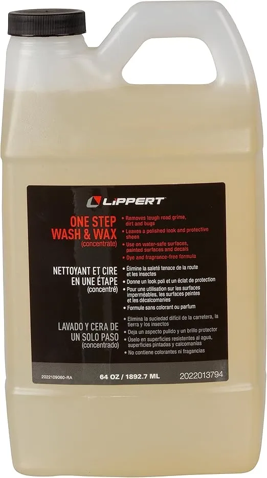 Lippert 64 oz. One Step RV Wash/Wax (Concentrate) for Exterior RV Applications, Dye and Fragrance Free, Made in The USA - 2022013794