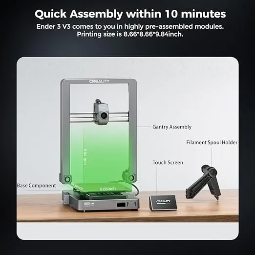 Official Creality Ender 3 V3 3D Printer with 600mm/s Printing Speed, Upgraded with Core XZ Motion System Clog-Free Extrusion 60W 300℃ Hotend Heater Auto Leveling Printing Size 8.66x8.66x9.84 inch