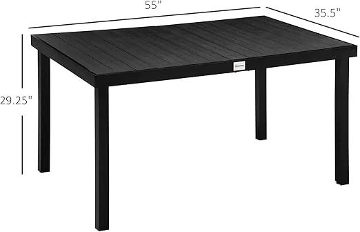 Outsunny Outdoor Dining Table for 6 Person, Rectangular Patio Table, Aluminum Metal Legs for Garden, Lawn, Patio, Woodgrain Black