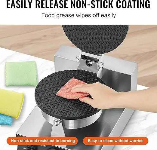 VEVOR Electric Ice Cream Cone Maker 1200W Commercial Waffle Cone Machine, 110V Stainless Steel Egg Cone Baker w/Non-Stick Teflon Coating, Temp & Time Control for Restaurant Bakeries