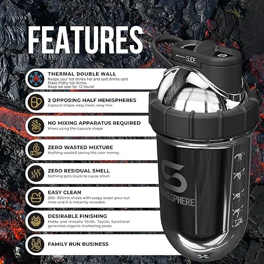 SHAKESPHERE Steel Protein Shaker Bottle - Insulated, BPA-Free, 24oz - Leak-Proof, Easy to Clean, No Mixer Ball Needed - Keeps Drinks Hot & Cold - Ideal for Shakes & Smoothies (Mirrored Silver)