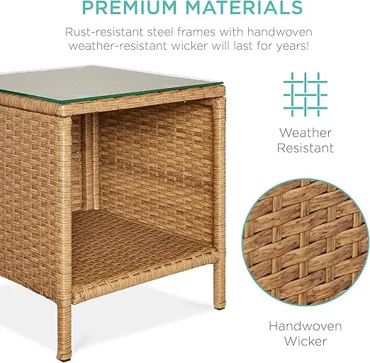 Best Choice Products 3-Piece Outdoor Wicker Conversation Bistro Set, Space Saving Patio Furniture for Garden w/Side Table - Natural/Ivory