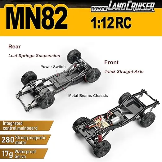 RC Crawler Remote Control Rock Crawler RC Truck 4x4 1/12 Scale Toyota Land Cruiser Off Road Pickup Proportional Steering 2 Speed RTR All Terrain 280 Motor 2 Batteries Hobby Car Adult MN82