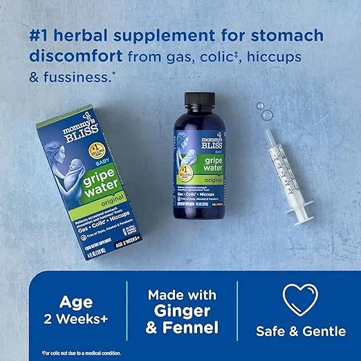Mommy's Bliss Gripe Water Original, Infant Gas & Colic Relief, Gentle & Safe, 2 Weeks+, 4 Fl Oz (Pack of 1)