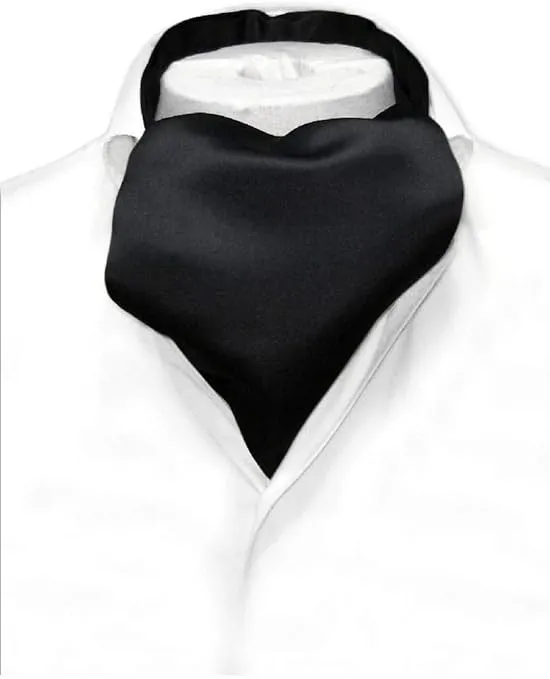 Vesuvio Napoli ASCOT Solid BLACK Color Cravat Men's Neck Tie
