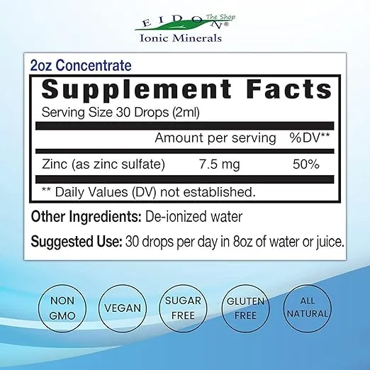 Eidon Ionic Minerals Liquid Silica & Zinc Drops, 2 Fl Oz, Immune Health, Skin Care, All-Natural Ingredients, No Artificial Colors or Preservatives