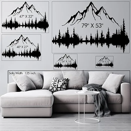 Mountain and Forest Metal Wall Art, Wall Mounted Mountain Home Decor, Pine Trees and Mountain Wall Art for Living Room, Bedroom or Office, Large Outdoor Wall Decor, Nature Christmas Decor (White Mountain-Black Forest, 32x21 inches)
