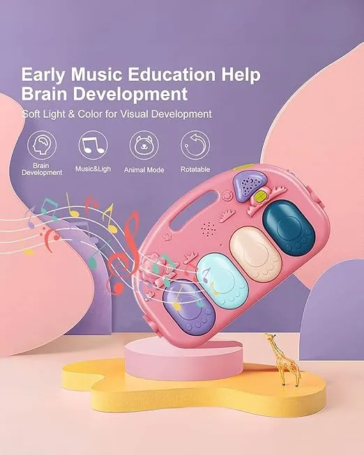 dearlomum Baby Play Mat Baby Gym,Funny Play Piano Tummy Time Baby Activity Gym Mat with 5 Infant Sensory Baby Toys and 2 Baby Soft Rattles, Boy & Girl Gifts for Newborn 0 to 3 6 9 12 Months(Pink)
