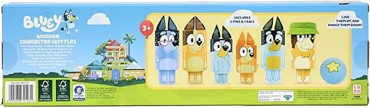 Bluey – Wooden Character “Skittles” Bowling, Indoor & Outdoor Bowling Play, 6 Character Pins and 1 Bowling Ball – FSC Certified for Children 3 Years and Up