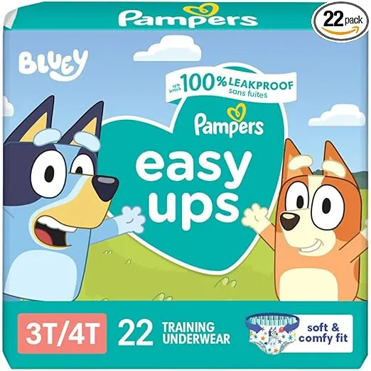 Pampers Easy Ups Boys & Girls Bluey Potty Training Pants - Size 3T-4T, 22 Count, Training Underwear (Packaging May Vary)