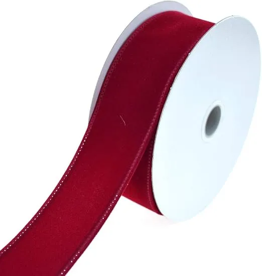 Homeford Christmas Velvet Wired Edge Ribbon, 1-1/2-inch, 10-Yard, Dark Red