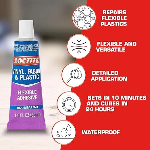 Loctite Vinyl Fabric & Plastic Repair Flexible Adhesive, 1 oz, 6, Squeeze Tube