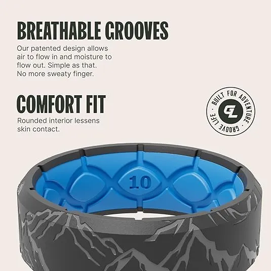 Groove Life 3D Etched Silicone Ring Breathable Rubber Wedding Rings for Men, Lifetime Coverage, Unique Design, Comfort Fit Ring