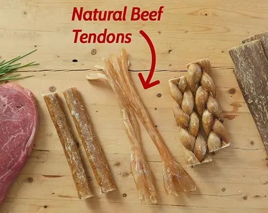 Pawstruck Natural 7-9" Beef Tendon Chew Sticks for Dogs - Premium Rawhide-Free Single Ingredient High Protein Low Odor Dental Treat - 10 Count - Packaging May Vary