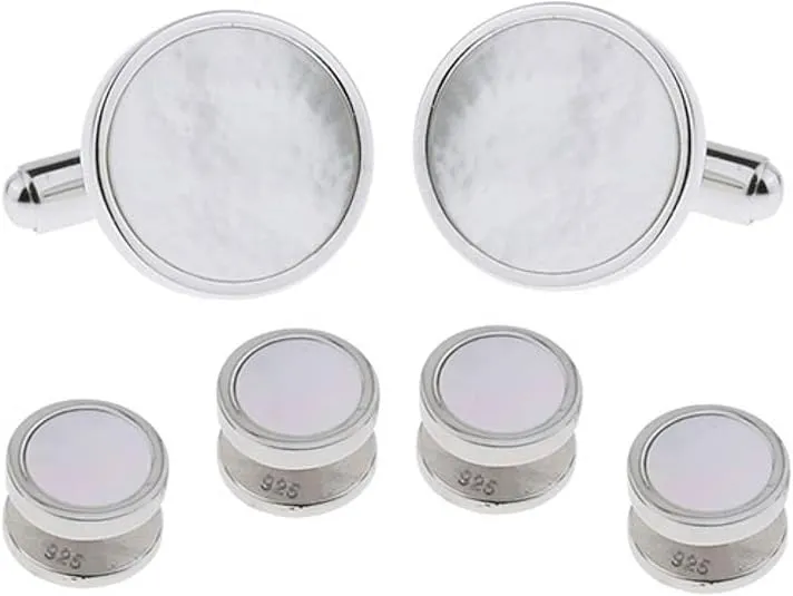 Solid Sterling Silver Mother of Pearl Tuxedo Cufflinks and Studs Formal Set by Cuff-Daddy
