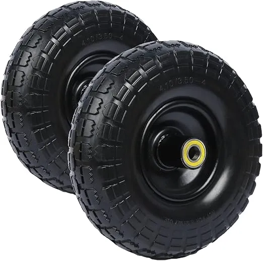 13" Flat Free Solid Tire and Wheel 5/8” Axle, 2.1"Offset Hub, 2 Pack Replacement Tire for Gorilla Carts Wheelbarrow Garden Cart Trolleys Hand Trucks and Yard Trailers