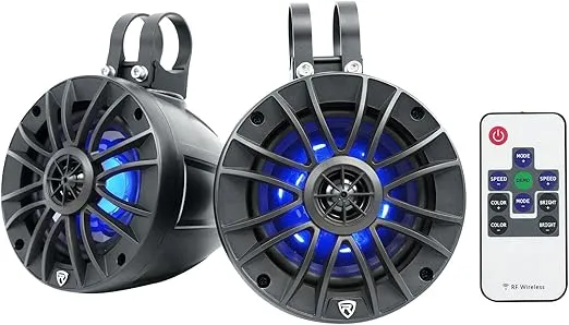 Pair Rockville PT525BR 5.25" Powered Marine Bluetooth LED Tower Speakers ATV/UTV