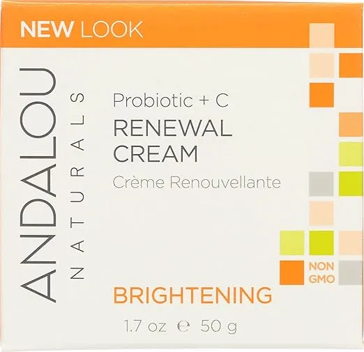 Andalou Naturals Brightening Probiotic + C Renewal Cream, Gluten Free, Non GMO, 1.7 Ounce (Pack Of 1)