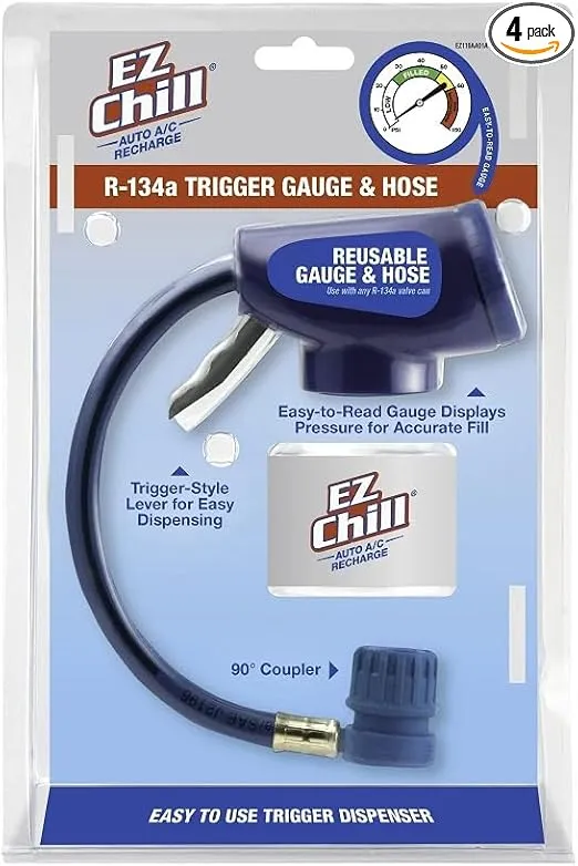 InterDynamics EZ Chill Car Air Conditioner R134A Refrigerant Gauge and Hose, Reusable AC Recharge Kit - 1 Count