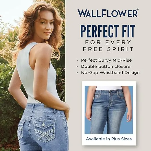 WallFlower Luscious Curvy Bootcut Jeans for Women Mid-Rise Insta Stretch Denim in Petite, Midsize, Plus Size, Juniors Jeans