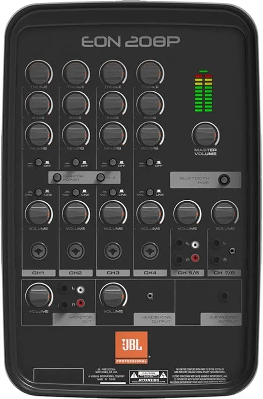 JBL Professional EON208P Portable All-in-One 2-Way PA System (8-Channel Mixer and Bluetooth) Bundle with Auray SS-47S-PB Speaker Stand with Carrying Case, Vocal Microphone, and 2xXLR Cables