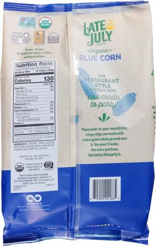 Late July Snacks Organic Blue Corn Tortilla Chips, 10.1 Oz